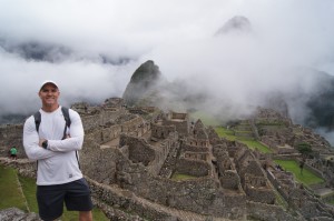 Machu Picchu! - with the top of Wayna Picchu and Onu Picchu (smaller mountain) showing in the clouds